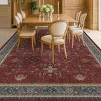 Oriental 8x10 Large Area Rugs for Living Room - Burgundy Rug for Bedroom Under Bed, Dining Room Under Kitchen Table, Washable Soft Non Slip Unique Indoor Décor