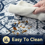 YJ.GWL Area Rugs for Living Room 5x7 Machine Washable Rugs, Non Slip Floral Vintage Rug Indoor Carpet, Stain Resistant Large Rug for Bedroom Dining Room, Navy Blue