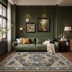 EnHomee 8x10 Area Rugs Washable for Bedroom, Boho Vintage Rugs, Foldable Area Rug for Dining Room, Non-Slip Soft Living Room Rug, Low Pile Large Carpet for Bathroom, Blue and Brown