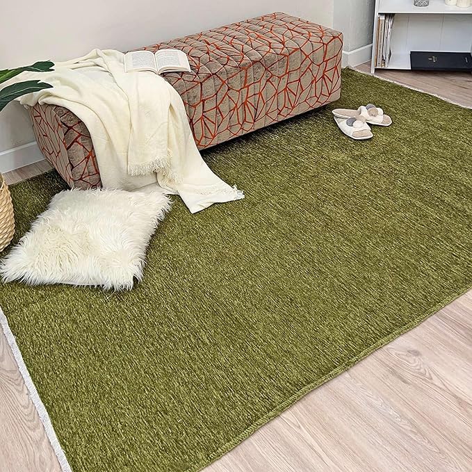 Alfa Rich 5x8 Green Washable Area Rugs for Living Room Bedroom Kitchen Cotton Decor Solid Rug