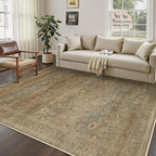 Vintage Area Rug 6x9 Washable Brown Living Room Carpet Large Indoor Non Slip Bedroom Low Pile Kitchen Distressed Retro Accent Throw Rug for Dining Room