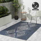 FH Home Outdoor Rug - Waterproof Easy to Clean Stain Resistant - Patio Indoor Outdoor Porch Deck Balcony Entryway - Boho Moroccan - Ariana - Blue - 5ft 2in x 7ft 6in