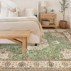 Area Rug 6x9 Washable Rug, Vintage Boho Medallion Rugs Non-Slip Soft Low Pile Large Distressed Rug Indoor Retro Carpet for Living Room Bedroom Dining Room Home Office (Vintage Green, 6'x9')