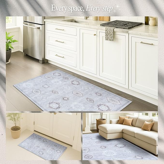 Fame Rugs Turkish Rug. Washable Vintage Oriental Antique Inspired Traditional Doormat Small Modern Area Rugs Luxury Entryway Entry Bedroom Bathroom Kitchen (393VG, 4'9 x 6'9)