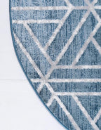 Rugs.com Lattice Trellis Collection Rug – 5 Ft Round Blue Low-Pile Rug Perfect for Kitchens, Dining Rooms