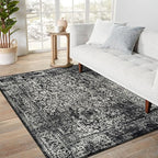 vivorug 5x7 Area Rugs, Stain Resistant Washable Rug for Living Room, Vintage-Inspired Black and White Rug