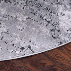 Rugs.com Leipzig Collection Round Rug – 6 Ft Round Grey Low-Pile Rug Perfect for Kitchens, Dining Rooms