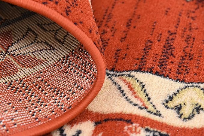 Unique Loom Taftan Collection Border Geometric Tribal Inspired Design Area Rug (9' 0 x 12' 0 Rectangular, Terracotta/ Ivory)