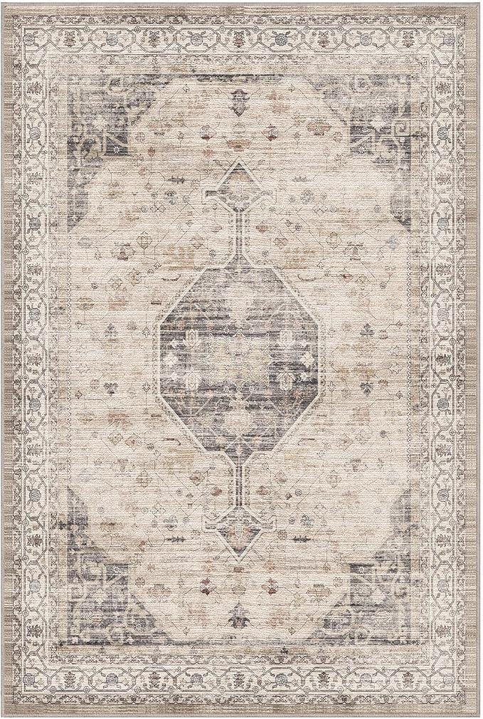 LUMI 4x6 Washable Area Rug for Living Room, Ultra Soft Traditional Rugs Non Slip with Rubber Backing, Low Profile, High Traffic, Stain Resistant Carpets, Ideal for Bedroom, Dining Room, Indoor