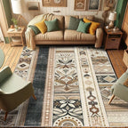 Ambesonne Southwestern Decorative Rug, Geometric Designs with Botanical Forms in Earthy Ethnic Color Palette, Quality Carpet for Bedroom Dorm and Living Room, 2' 2" x 3' 7", Black Brown Grey