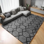 ONASAR Bedroom Living Room Area Rugs 5x8, Grey and Black Geometric Rug Floor Mat for Home Decor Aesthetic, Soft Shaggy Plush Fluffy Moroccan Carpet for Teen Nursery Playroom Dorm Classroom