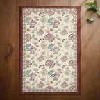 jinchan Elora 2x3 Floral Rug for Entryway Washable Kitchen Rug Vintage Romance Design Small Mat Non Slip Indoor Doormat Lightweight Low-Profile Throw Carpet for Entrance Laundry Room, Red/Beige