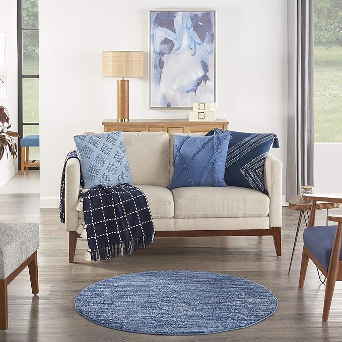 Nourison Home Nourison Essentials Navy Blue 4' x Round Area Rug - Easy Clean, Non Shedding, Bed Room, Living Room, Dining Room, Kitchen (4' x Round)