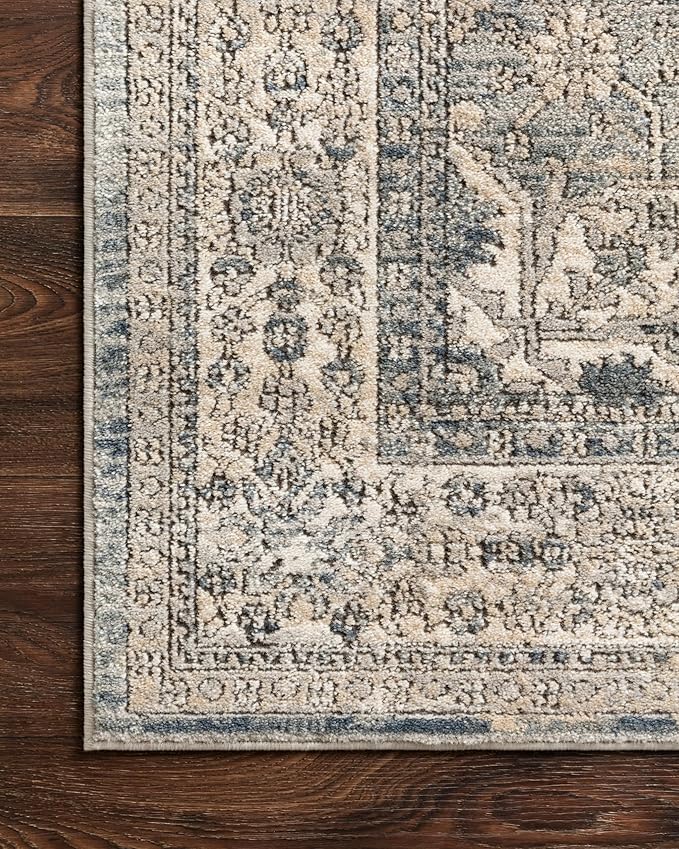 Loloi Teagan Collection TEA-04 Sky/Natural 5'-3" x 7'-6" Area Rug, Large, Soft Neutral Rug, High-Traffic for Living Room, Bedroom, Home Office, Dining Area