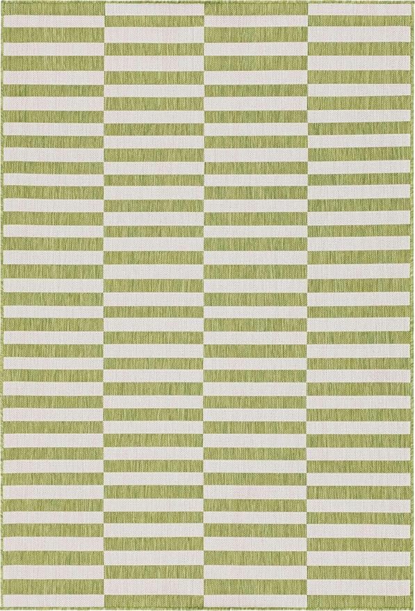 Unique Loom Outdoor Striped Collection Area Rug - Striped (6' 1" x 9' Rectangle, Green/Ivory)