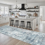 Washable Runner Rug, 2'6" x 8' Non-Slip Kitchen Vintage Foldable Hallway Runners for Entryway, Laundry, Bedroom, Blue