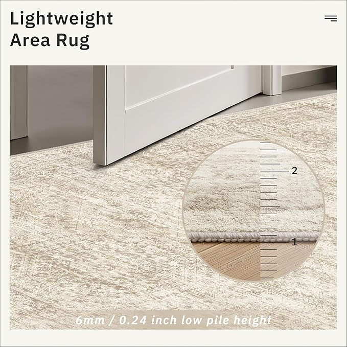 Area Rug 10x12 Vintage Washable Living Room Large Carpet Non Slip Bedroom Indoor Office Dining Room Low Pile Thin Rug Beige
