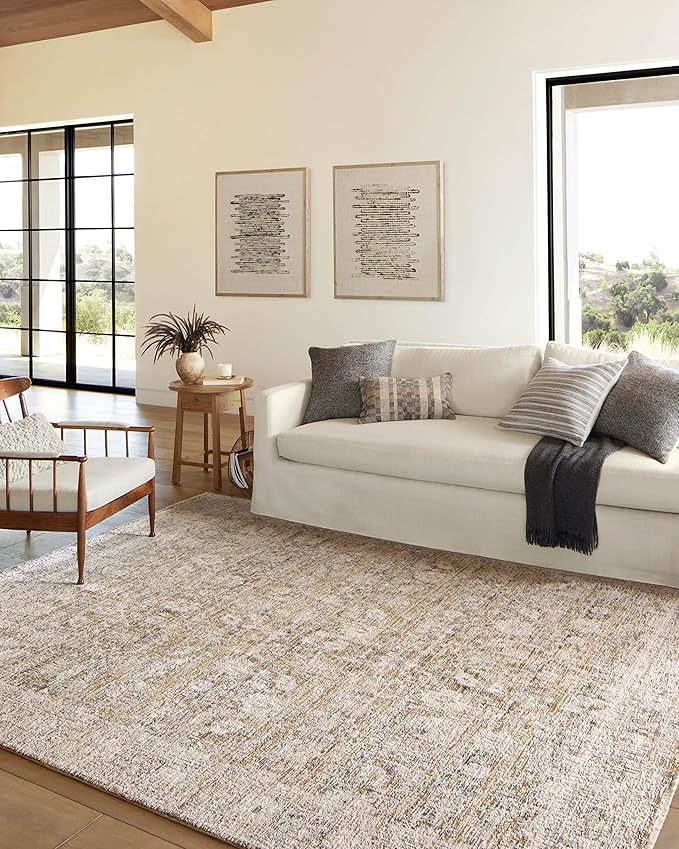 Loloi Amber Lewis Alie Collection ALE-05 Gold/Beige 7'-10'' x 7'-10'', .13'' Pile Height, Round Area Rug