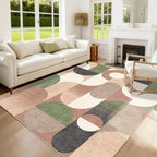 5x7 Area Rugs Modern Washable Rug for Living Room Bedroom,Large Retro Orange Geometric Non Slip Carpet for Dining Room Farmhouse Office