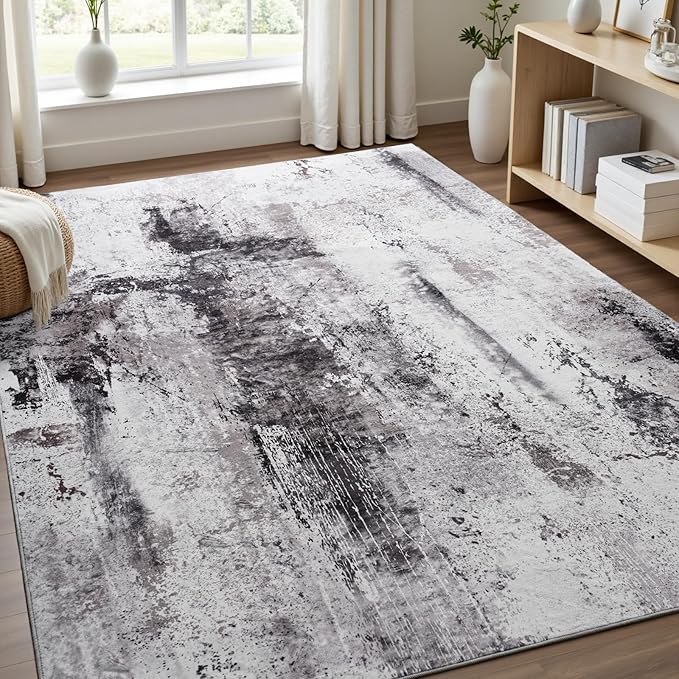 Toneed Abstract Area Rug Modern Washable Rug Soft Non Slip Rug Low Pile for Bedroom Living Room Dining Room Coffee Brown 9x11 Feet