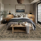 8x10 Washable Area Rug Brown Vintage Distressed Large Rug for Living Room Oriental Soft Thin Indoor Retro Carpet Non Slip Low Pile Floor Cover for Bedroom Dining Room Office Nursery