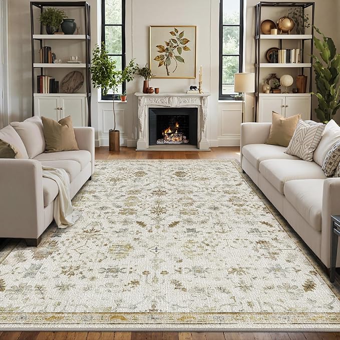LUMI 5x8 Washable Area Rug for Living Room, Ultra Soft Traditional Vintage Rugs Non Slip with Rubber Backing, Low Profile, High Traffic, Stain Resistant Carpets, Ideal for Bedroom, Dining Room, Indoor