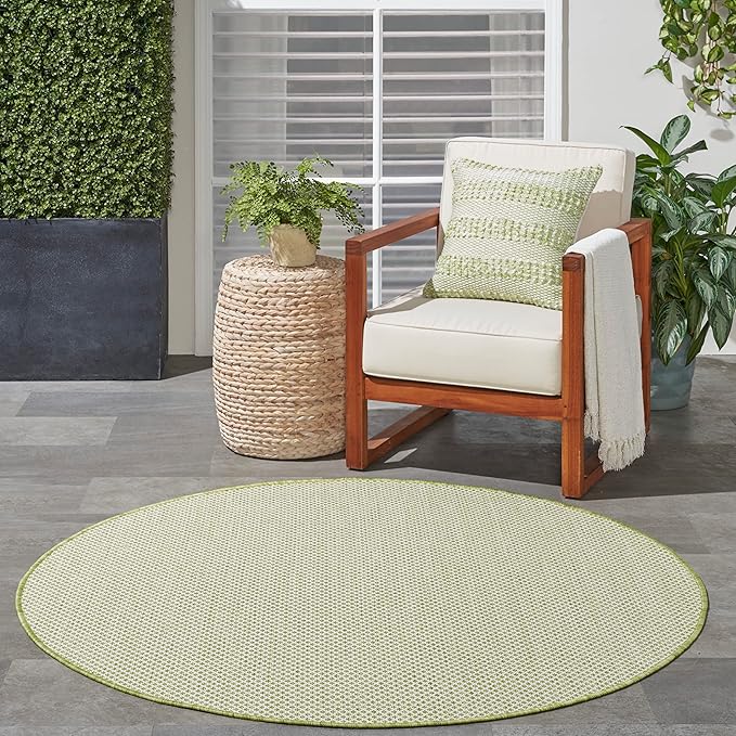Nourison Home Courtyard Ivory Green 4' x Round Area Rug - Easy Clean, Non Shedding, Bed Room, Living Room, Dining Room, Kitchen (4' x Round)