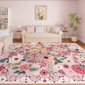 DUKINO 9x12 Area Rug, Floral Rugs for Living Room, Lightweight Non Slip Washable Rug, Indoor Low Pile & Non-Shedding Boho Design Rugs for Bedroom, Living Room, Dining Room, Pink