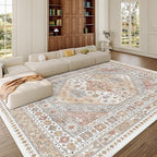 zesthome 8x10 Area Rugs for Living Room,Non-Slip Backing Washable Rugs,Vintage Large Area Rug，Stain Resistant Home Decor Rug (Orange,8'x10')