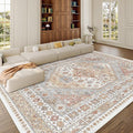 zesthome 7x9 Area Rug, Super Soft Washable Rugs for Living Room, Non-Slip Stain Resistant Vintage Rugs, Ultra-Thin Large Area Rugs (Orange,7'x9')