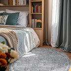 jinchan Fiora Round Rug 6ft Area Rug - Grey Vintage Floor Mat Indoor Ultra-Thin Soft Floral Print - Washable Circle 6' Retro Accent for Farmhouse Non Slip Dining Room Living Room Bedroom Office