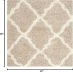 SAFAVIEH Dallas Shag Collection Area Rug - 8' Square, Beige & Ivory, Trellis Design, Non-Shedding & Easy Care, 1.5-inch Thick Ideal for High Traffic Areas in Living Room, Bedroom (SGD257D)