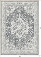 Marsail 5x7 Machine Washable Area Rug, Soft & Slip-Resistant Large Area Rug with Reinforced Bound Edges, Vintage Short-Pile Washable Rug with Floral Pattern for Living Room, Dinning Room and Bedroom