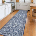 KILOCOCO Hallway Runner 3x10 Rug Runner Printed Vintage Floral Washable Kitchen Runners Non-Slip Rubber Backed Runners for Hallways Laundry Room Distressed Boho Rugs for Entryway Bedroom, Blue
