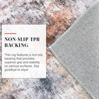 Modern Abstract Runner Rug 2x5, Grey Orange Multi Colorful Washable Kitchen Entryway Mat Non-Slip Soft Hallway Thin Print Faux Wool Carpet for Bedroom Laundry Room Indoor