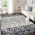 KUTA Morocca Area Rug 5x7 Black Navy Blue, Washable Boho Living Room Rugs Non-Slip, Ultra Soft Geometric Print Traditional Farmhouse Carpet for Dining Room Bedroom Dorm Office Home Decor