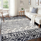 KUTA Morocca Area Rug 5x7 Black Navy Blue, Washable Boho Living Room Rugs Non-Slip, Ultra Soft Geometric Print Traditional Farmhouse Carpet for Dining Room Bedroom Dorm Office Home Decor