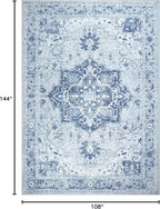 Bloom Rugs Washable Non-Slip 9' x 12' Rug - Gray/Blue Traditional Medallion Area Rug for Living Room, Bedroom, Dining Room, and Kitchen - Exact Size: 9' x 12'