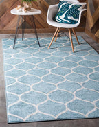 Rugs.com Lattice Frieze Collection Rug – 3' 3 x 5' 3 Light Blue Medium Rug Perfect for Living Rooms, Large Dining Rooms, Open Floorplans