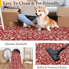 Christmas Area Rug 5x7 Red Washable Living Room Carpet Retro Distressed Floral Holiday Decor Rug Non Slip Soft Decorative Xmas Doormat for Bedroom Office Dining Room Bathroom Kitchen