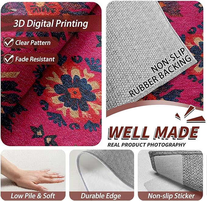 Southwestern Rugs for Living Room - 5x6ft - Ethnic Vintage Floral Medallion Rug for Bedroom Non Slip Low Pile Machine Washable Area Rugs, Southwestern Carpets House Decor & Gifts