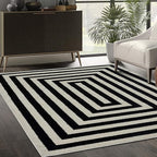 Abani Contemporary Black & Ivory 6' x 9' Area Rug, Contrasting Geometric Modern Stripe Symmetrical Living Room Carpet Rugs