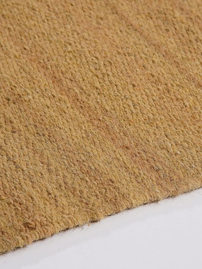 Rugsotic Carpets Hand Woven Flat Weave Kilim Wool ECO-Friendly Area Rugs - 5'x8', Rectangle Shape, Gold Color, Solid Plain Design, Low Pile Handmade Area Rugs for Living Room, Bed Room (D00111)