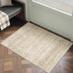 HUGEAR 2x3 Washable Area Rug Beige Vintage Neutral Small Entryway Rug Soft Non Slip Distressed Carpet Low Pile Pet Friendly for Bathroom Kitchen Hallway Porch Foyer