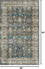 Dripex Vintage Washable Area Rug - 3x5 Entryway Rug for Indoor Door Mat Low-Pile Non-Slip Bedside Rug Bedroom Oriental Medallion Floral Print Carpet Soft Accent Rug Farmhouse Office Home Decor
