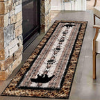 Unique Wildlife Runner Rug, 2.6x10ft, Bear Border Design Area Rug, Rustic Log Cabin Runner for Entryway, Rubber Backing Durable Floor Rug, Vintage Western Decoration, Fade-Resistant Print Carpet