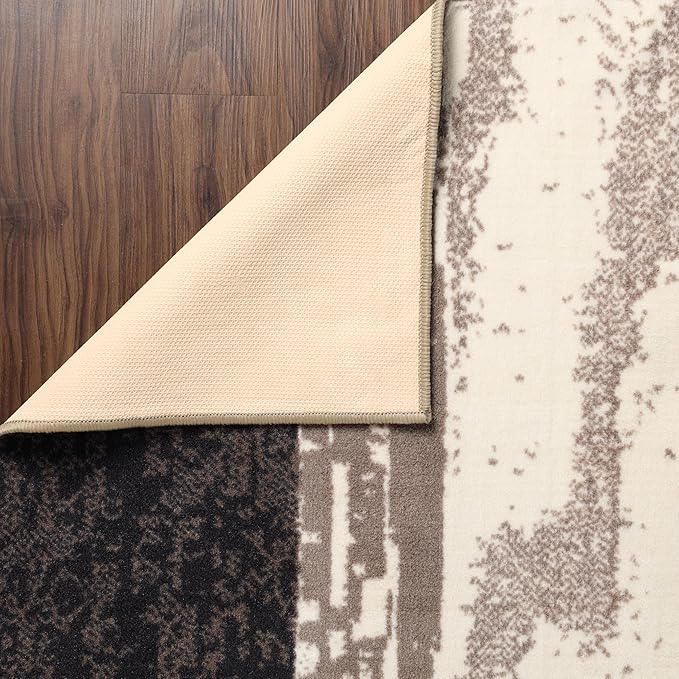 Superior Indoor Area Rug, Plush Carpet Cover, for Kids or Pets, Hallway, Entryway, Living Room, Dining, Bedroom, Office, Kitchen, Modern Geometric Patchwork, Rockwood Collection, 12' x 15', Chocolate