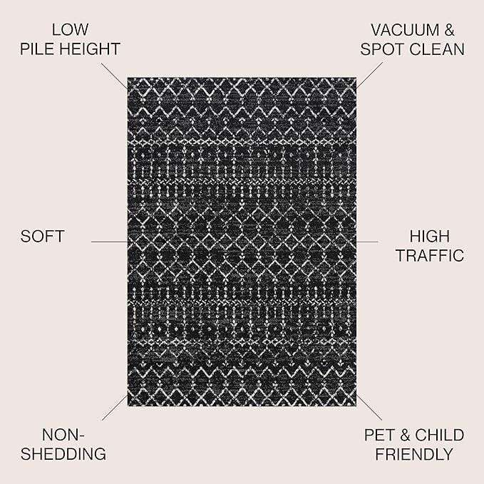 JONATHAN Y Boho Vintage Diamond Black/Ivory Indoor Area Rug 9X12 ft, Moroccan Hype for Living Room, Bedroom, Kitchen, Office, Easy-Cleaning, High Traffic, Pet-Friendly, Non-Shedding (MOH101D-9)
