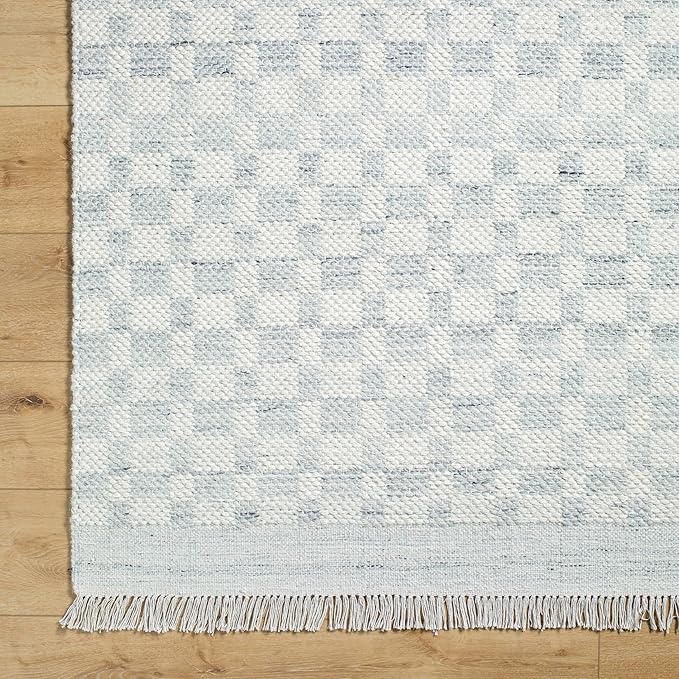 Mark&Day Wool Rugs, 2x3 Clinten Solid and Border Light Slate Checkered Rug, Cream Grey Carpet for Living Room, Bedroom or Kitchen (2' x 3')