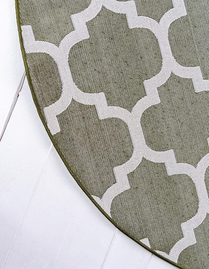 Rugs.com Lattice Collection Rug – 6 Ft Round Dark Green Medium Rug Perfect for Kitchens, Dining Rooms